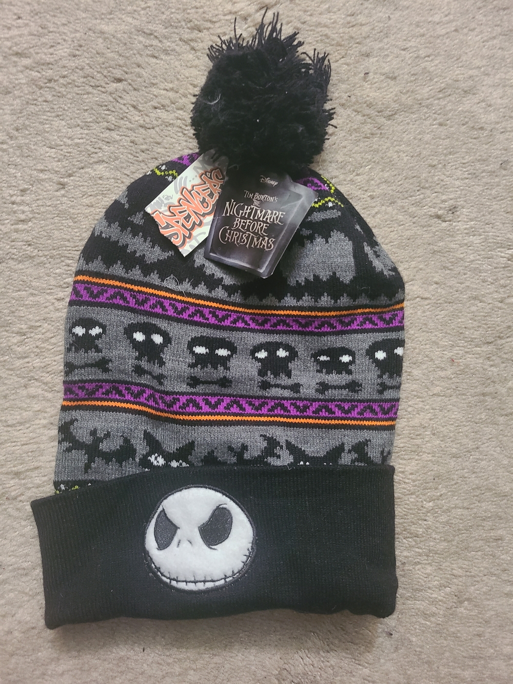 The Nightmare Before Christmas Pom Beanie - Black & Gray